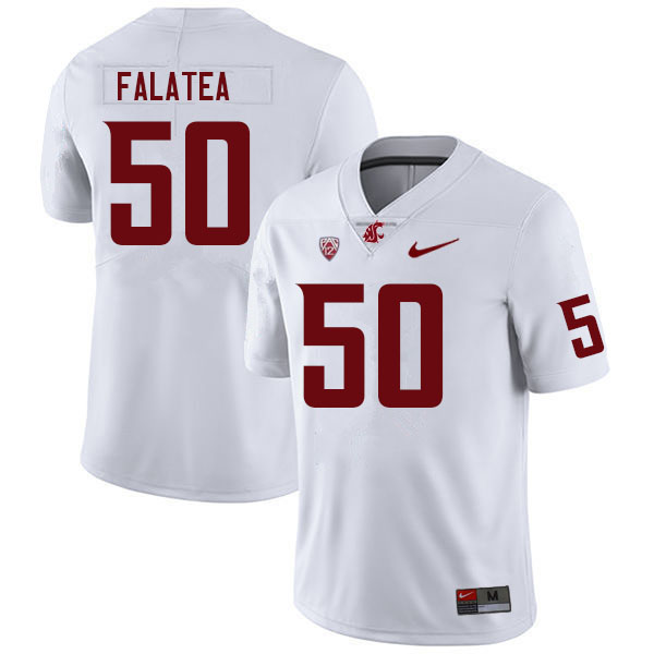 Men #50 Lawrence Falatea Washington State Cougars College Football Jerseys Sale-White - Click Image to Close